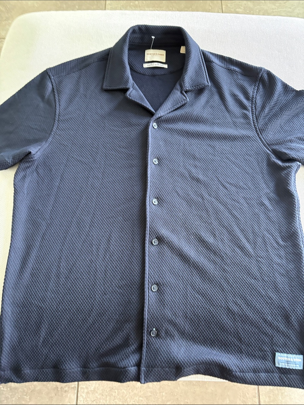 Scotch & Soda  Men's Textured Navy Button-Down Polo Shirt